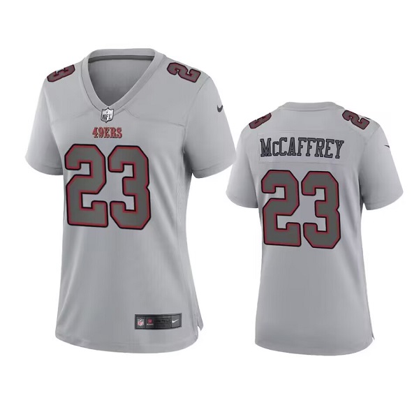Women's San Francisco 49ers #23 Christian McCaffrey Grey Atmosphere Fashion Stitched Game Jersey(Run Small)